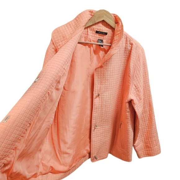 Mel & Lisa Silk Quilted Peach High Collar Jacket Size 16 Metal Twist Buttons - Picture 7 of 10